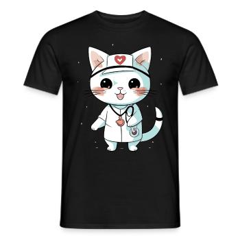Cat Nurse Stethoscope Nursing Cat - Männer T-Shirt - Schwarz - Vorne - AI Model Male 178 light (178cm)