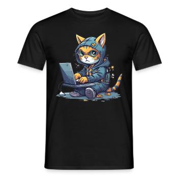 Cat Programmer Computer Software Developer Coder C - Männer T-Shirt - Schwarz - Vorne - AI Model Male 178 light (178cm)