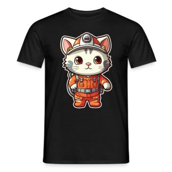 Kawaii Cat Firefighter Firefighting Cute Anime Cat - Männer T-Shirt - Schwarz - Vorne - AI Model Male 178 light (178cm)