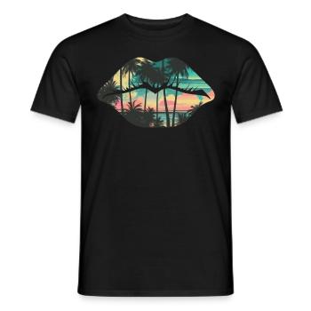 Beach Palm Tree Lips Tropical Summer Retro Sunset - Männer T-Shirt - Schwarz - Vorne - AI Model Male 178 light (178cm)