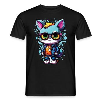 Anime Hipster Cat Sunglasses Japanese Graffiti - Männer T-Shirt - Schwarz - Vorne - AI Model Male 178 light (178cm)