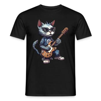 Cat Musician Guitarist Guitar Music Lover Cat - Männer T-Shirt - Schwarz - Vorne - AI Model Male 178 light (178cm)