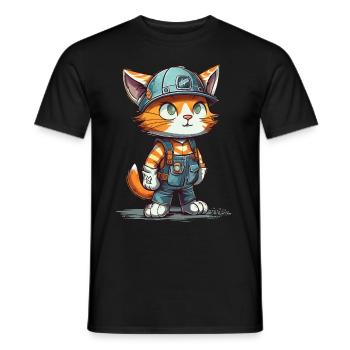 Construction Worker Cat Hard hat Concrete Worker C - Männer T-Shirt - Schwarz - Vorne - AI Model Male 178 light (178cm)