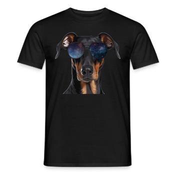 Dobermann Wearing Cosmic Eyeglasses Galaxy Sunglas - Männer T-Shirt - Schwarz - Vorne - AI Model Male 178 light (178cm)
