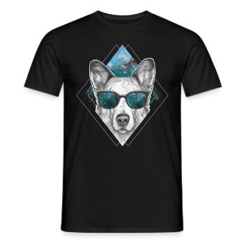 German Shepherd Galaxy Glasses Astronomy Dog Space - Männer T-Shirt - Schwarz - Vorne - AI Model Male 178 light (178cm)