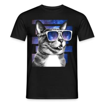 Cat Space Glasses Galaxy Sunglasses Funny Cat Meme - Männer T-Shirt - Schwarz - Vorne - AI Model Male 178 light (178cm)