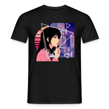Retro 80's Japanese Lofi Vaporwave Aesthetic Sad A - Männer T-Shirt - Schwarz - Vorne - AI Model Male 178 light (178cm)