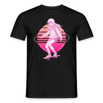 Skater Girl Lofi Skateboard Japanese Vaporwave Ret - Männer T-Shirt - Schwarz - Vorne - AI Model Male 178 light (178cm)