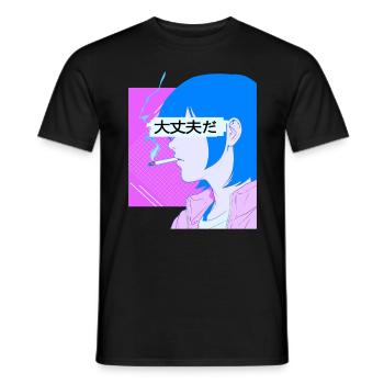 90's Sad Anime Girl Smoking Retro Lofi Japanese Ae - Männer T-Shirt - Schwarz - Vorne - AI Model Male 178 light (178cm)