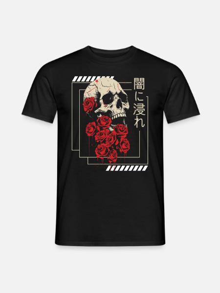 Skull Grunge Aesthetic Roses Japanese Gothic Soft - Männer T-Shirt - Schwarz