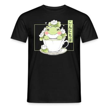 Kawaii Frog In Tea Cup Water Lily Cottagecore Aest - Männer T-Shirt - Schwarz - Vorne - AI Model Male 178 light (178cm)