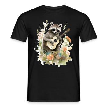Racoon Playing Banjo Cottagecore Aesthetic Naturec - Männer T-Shirt - Schwarz - Vorne - AI Model Male 178 light (178cm)