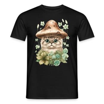 Cute Cat Mushroom Head Cottagecore Aesthetic Mycol - Männer T-Shirt - Schwarz - Vorne - AI Model Male 178 light (178cm)