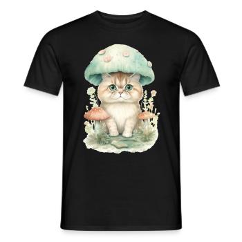 Cottagecore Aesthetic Mushroom Head Cat Fungi Myco - Männer T-Shirt - Schwarz - Vorne - AI Model Male 178 light (178cm)