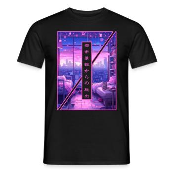 Cyber Night City Japanese Vaporwave Dreamy Aesthet - Männer T-Shirt - Schwarz - Vorne - AI Model Male 178 light (178cm)