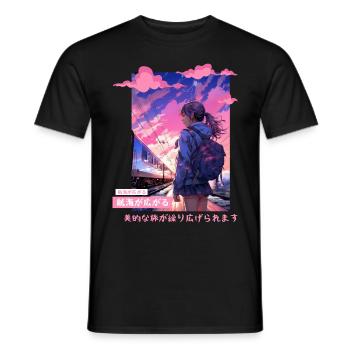 Japanese Aesthetic Countryside Kawaii Girl Vaporwa - Männer T-Shirt - Schwarz - Vorne - AI Model Male 178 light (178cm)