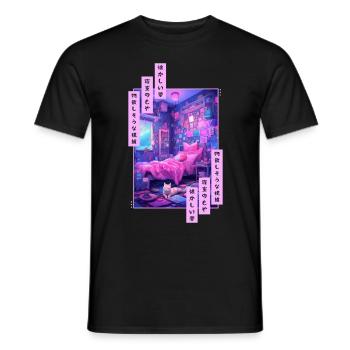 Vaporwave Japanese Pastel Aesthetic Soft Anime Ret - Männer T-Shirt - Schwarz - Vorne - AI Model Male 178 light (178cm)
