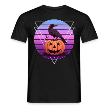 Raven Crow On Pumpkin Vaporwave Halloween Pagan Ae - Männer T-Shirt - Schwarz - Vorne - AI Model Male 178 light (178cm)