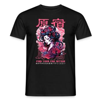 Harajuku Anime Girl Japanese Streetwear Vaporwave - Männer T-Shirt - Schwarz - Vorne - AI Model Male 178 light (178cm)