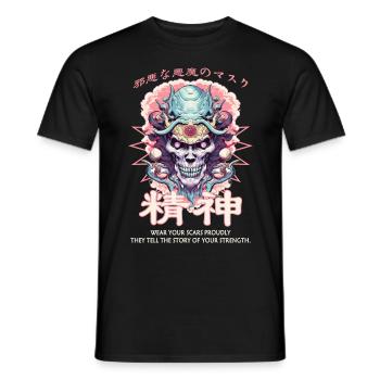 Creepy Oni Mask Japanese Streetwear Hiphop Harajuk - Männer T-Shirt - Schwarz - Vorne - AI Model Male 178 light (178cm)