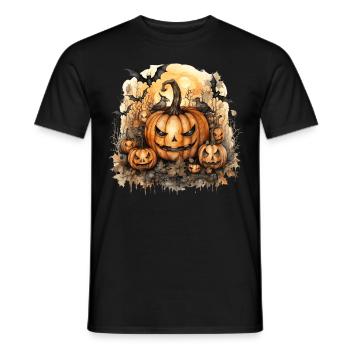 Spooky Halloween Pumpkin Watercolor Jack O Lantern - Männer T-Shirt - Schwarz - Vorne - AI Model Male 178 light (178cm)