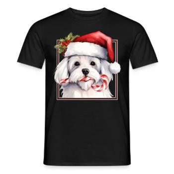 Cute Maltese Dog Christmas Candy Cane Pets Xmas Ho - Männer T-Shirt - Schwarz - Vorne - AI Model Male 178 light (178cm)