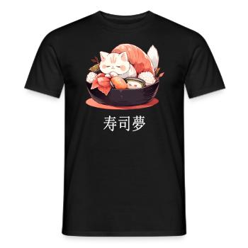 Kawaii Sushi Cat Neko Sushi Kanji Japanese Food Lo - Männer T-Shirt - Schwarz - Vorne - AI Model Male 178 light (178cm)