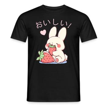 Cute Bunny Eating Strawberries Kanji Kawaii Rabbit - Männer T-Shirt - Schwarz - Vorne - AI Model Male 178 light (178cm)