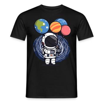 Cute Astronaut With Planet Balloons Galaxy Astrono - Männer T-Shirt - Schwarz - Vorne - AI Model Male 178 light (178cm)