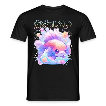 Cute Anime Fish Japanese Kanji Kawaii Aesthetic - Männer T-Shirt - Schwarz - Vorne - AI Model Male 178 light (178cm)