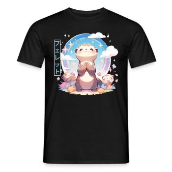 Kawaii Ferret Aesthetic Japanese Anime Cute - Männer T-Shirt - Schwarz - Vorne - AI Model Male 178 light (178cm)