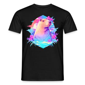 Cute Capybara Retro Summer Kawaii Pastel Vaporwave - Männer T-Shirt - Schwarz - Vorne - AI Model Male 178 light (178cm)