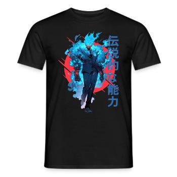 Blue Fire Demon Fantasy Anime Japanese Vaporwave - Männer T-Shirt - Schwarz - Vorne - AI Model Male 178 light (178cm)