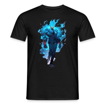 Blue Fire Demon Fantasy Anime Shounen Manga Otaku - Männer T-Shirt - Schwarz - Vorne - AI Model Male 178 light (178cm)