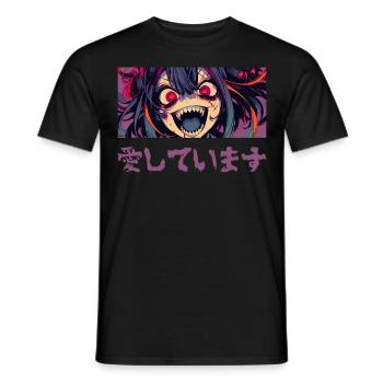 Creepy Anime Girl Yandere Gothic Harajuku Japanese - Männer T-Shirt - Schwarz - Vorne - AI Model Male 178 light (178cm)