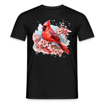 Watercolor Red Cardinal Floral Birdwatching Vintag - Männer T-Shirt - Schwarz - Vorne - AI Model Male 178 light (178cm)