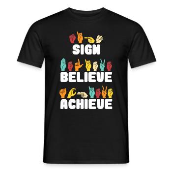 Sign Believe Achieve Retro Sign Language - Männer T-Shirt - Schwarz - Vorne - AI Model Male 178 light (178cm)