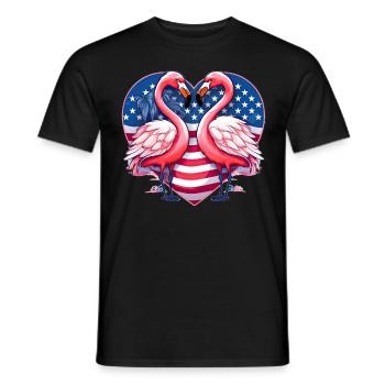Cute Flamingo Heart Patriotic Animal American US F - Männer T-Shirt - Schwarz - Vorne - AI Model Male 178 light (178cm)