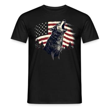 Howling Wolf American Flag Patriotic Animal Hunter - Männer T-Shirt - Schwarz - Vorne - AI Model Male 178 light (178cm)
