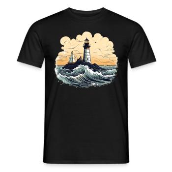 Lighthouse Sea Waves Nautical Seaside Boating - Männer T-Shirt - Schwarz - Vorne - AI Model Male 178 light (178cm)