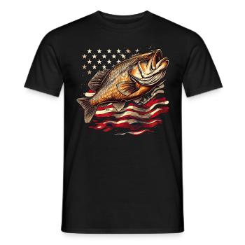 Patriotic Fishing American Flag Fish Bass - Männer T-Shirt - Schwarz - Vorne - AI Model Male 178 light (178cm)