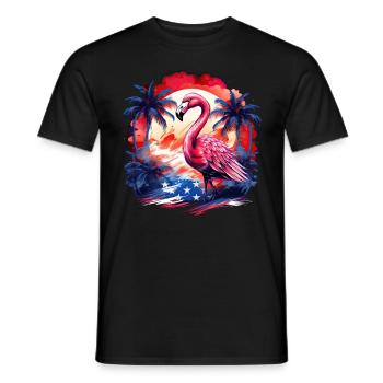 Patriotic Pink Flamingo Retro Beach Sunset US Flag - Männer T-Shirt - Schwarz - Vorne - AI Model Male 178 light (178cm)