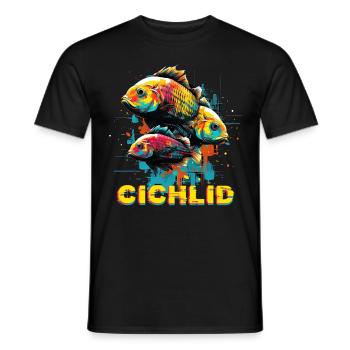 Graffiti Glitch Cichlid Breeder Fishkeeping - Männer T-Shirt - Schwarz - Vorne - AI Model Male 178 light (178cm)