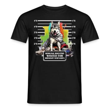 Wolf Dog Mug Shot Husky Prisoner Arrest Portrait - Männer T-Shirt - Schwarz - Vorne - AI Model Male 178 light (178cm)