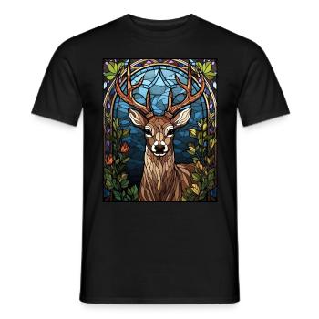Forest Stained Glass Deer Vintage Geometric Mosaic - Männer T-Shirt - Schwarz - Vorne - AI Model Male 178 light (178cm)