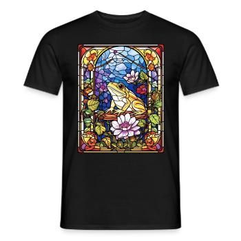 Modern Stained Glass Frog Floral Mosaic Cottagecor - Männer T-Shirt - Schwarz - Vorne - AI Model Male 178 light (178cm)