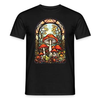 Cottagecore Mushrooms Stained Glass Mosaic Geometr - Männer T-Shirt - Schwarz - Vorne - AI Model Male 178 light (178cm)