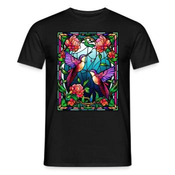 Vintage Stained Glass Hummingbird Bird Watching - Männer T-Shirt - Schwarz - Vorne - AI Model Male 178 light (178cm)