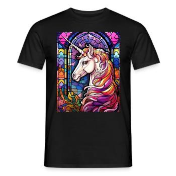 Cute Unicorn Stained Glass Colorful Mosaic Geometr - Männer T-Shirt - Schwarz - Vorne - AI Model Male 178 light (178cm)