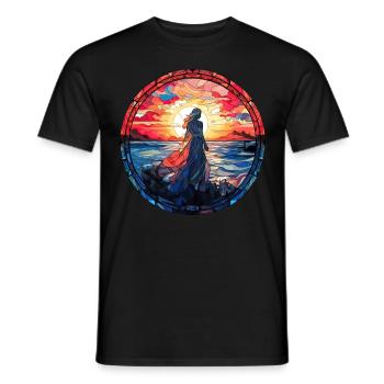 Stained Glass Sunset Woman Modern Mosaic - Männer T-Shirt - Schwarz - Vorne - AI Model Male 178 light (178cm)